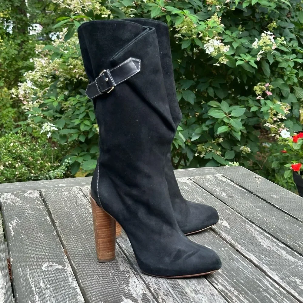 Boutique 9 Galen Black Suede Leather Tall Boots Size 6 Adjustable Calf